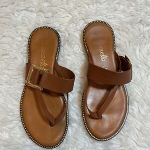 Tuscanella Italian Leather Thong Sandals Brown Gold Buckle Size 6.5